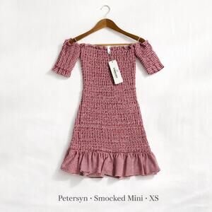 Petersyn Mini Benson Dress XS Smocked Off Shoulder Gingham Cotton NWT